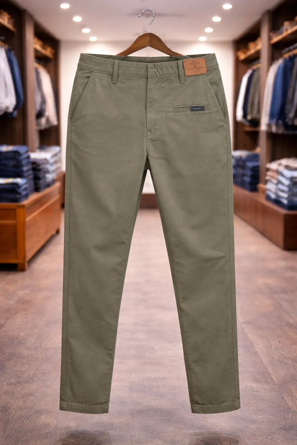 Men's Khaki Green Chino Trousers